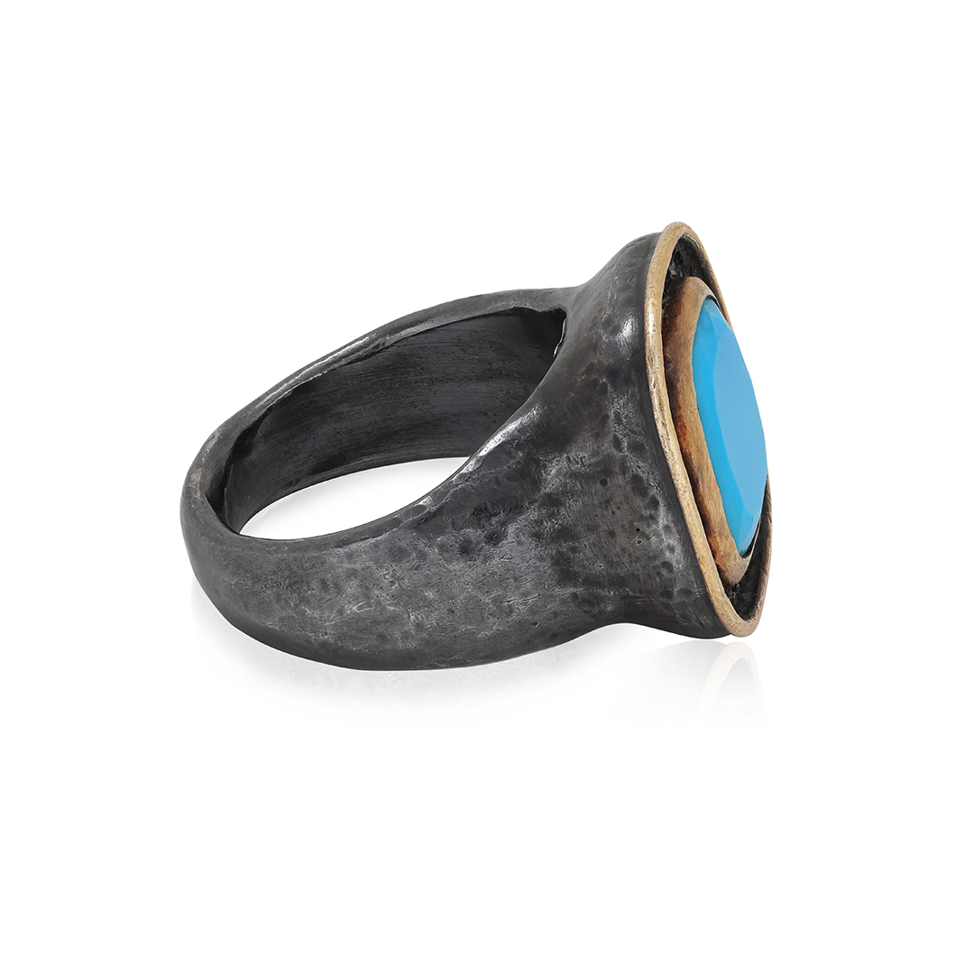 Lika Behar Oxidized Sterling Silver and 24K Yellow Gold Turquoise and Diamond 