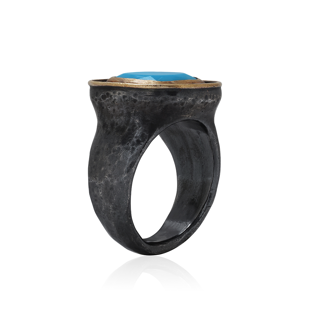 Lika Behar Oxidized Sterling Silver and 24K Yellow Gold Turquoise and Diamond 
