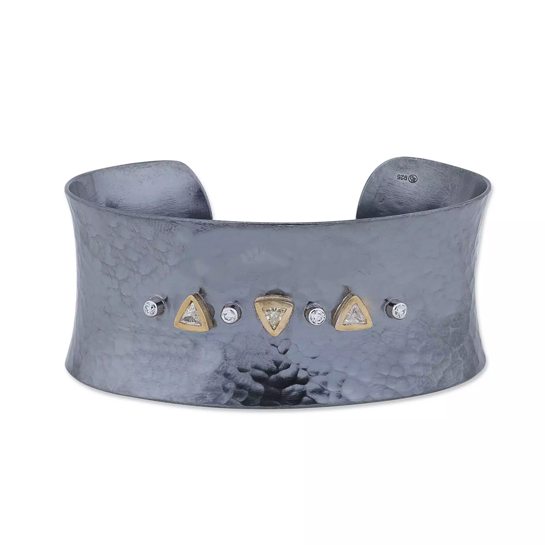 Lika Behar Sterling Silver and 22K Yellow Gold Yin and Yang Diamond Cuff Bracelet