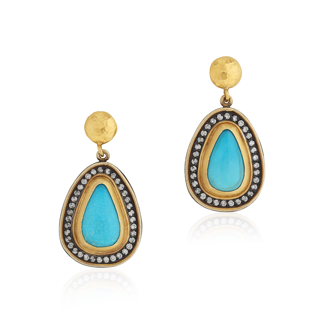 Lika Behar Oxidized Sterling Silver and 24K Yellow Gold Turquoise and Diamond 