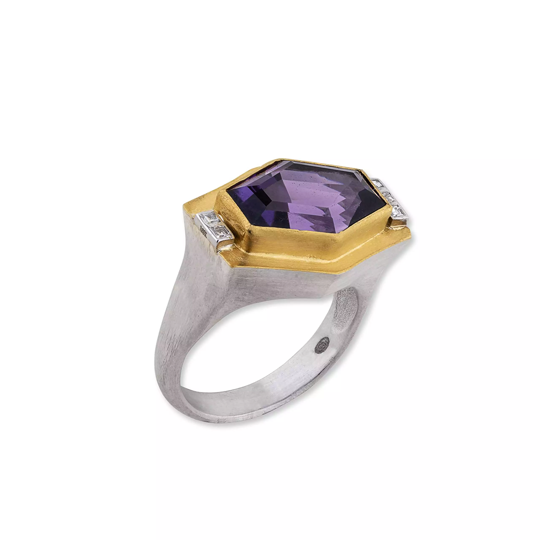 Lika Behar Sterling Silver and 24K Yellow Gold Amazing Mesmerizing Gems Amethyst and Diamond 
