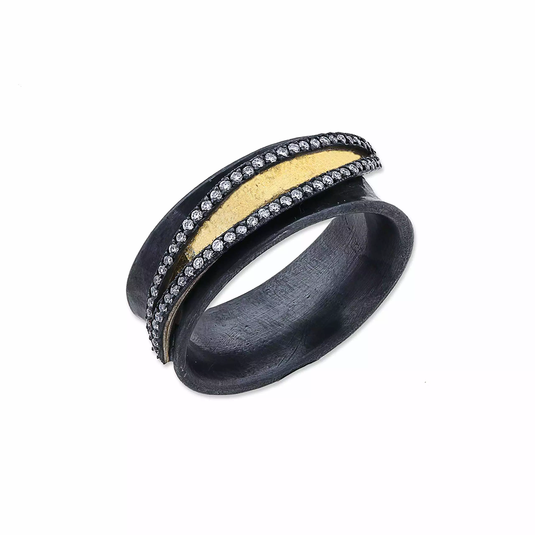 Lika Behar Oxidized Sterling Silver and 24K Yellow Gold Yin and Yang Diamond 
