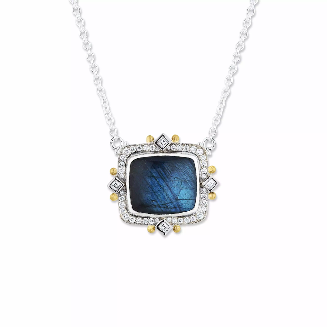 Lika Behar Sterling Silver 18K White Gold and 24K Yellow Gold Iridescence Labradorite and Onyx 