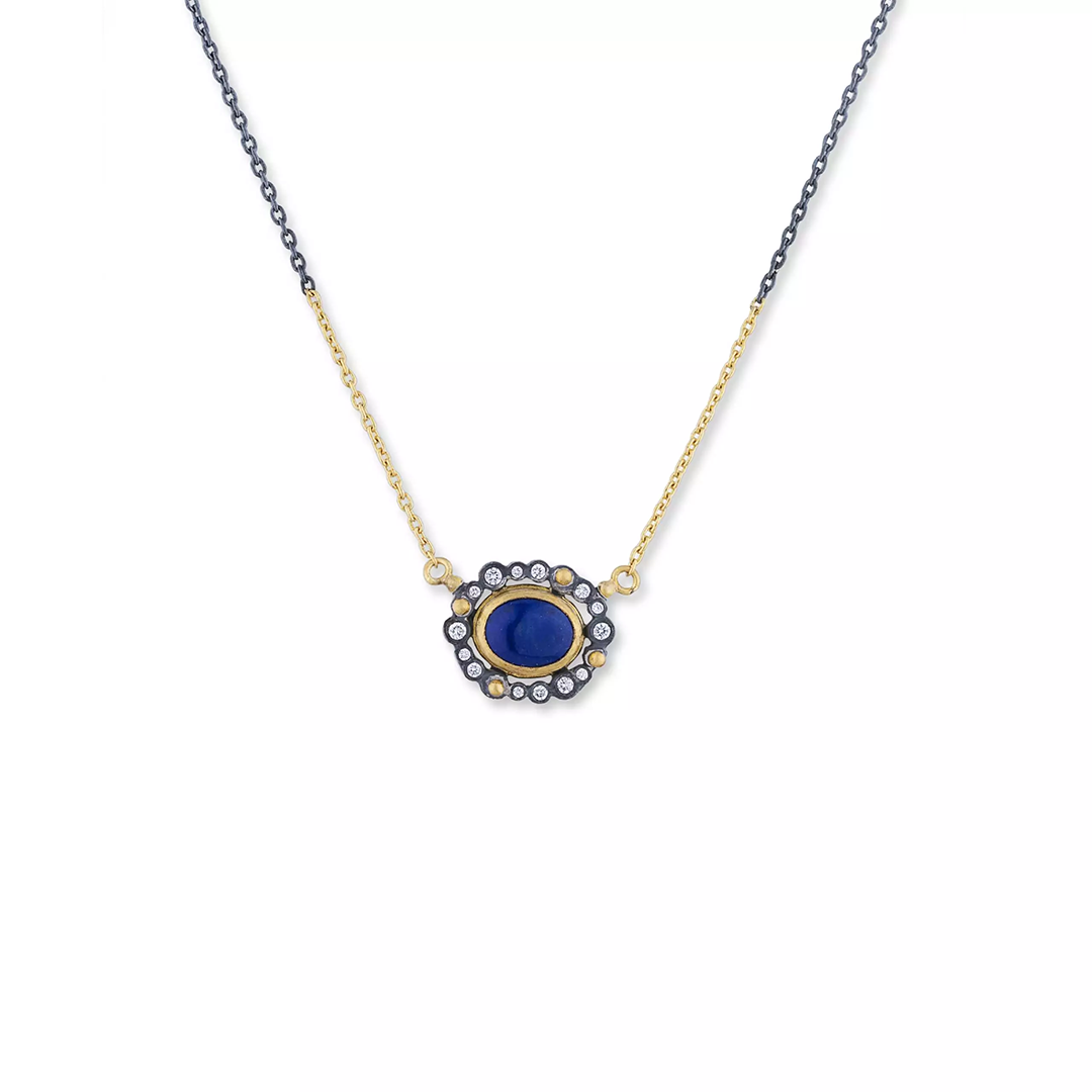 Lika Behar Oxidized Sterling Silver and 24K Yellow Gold Nature Imitates Nature Lapis and Diamond Necklace