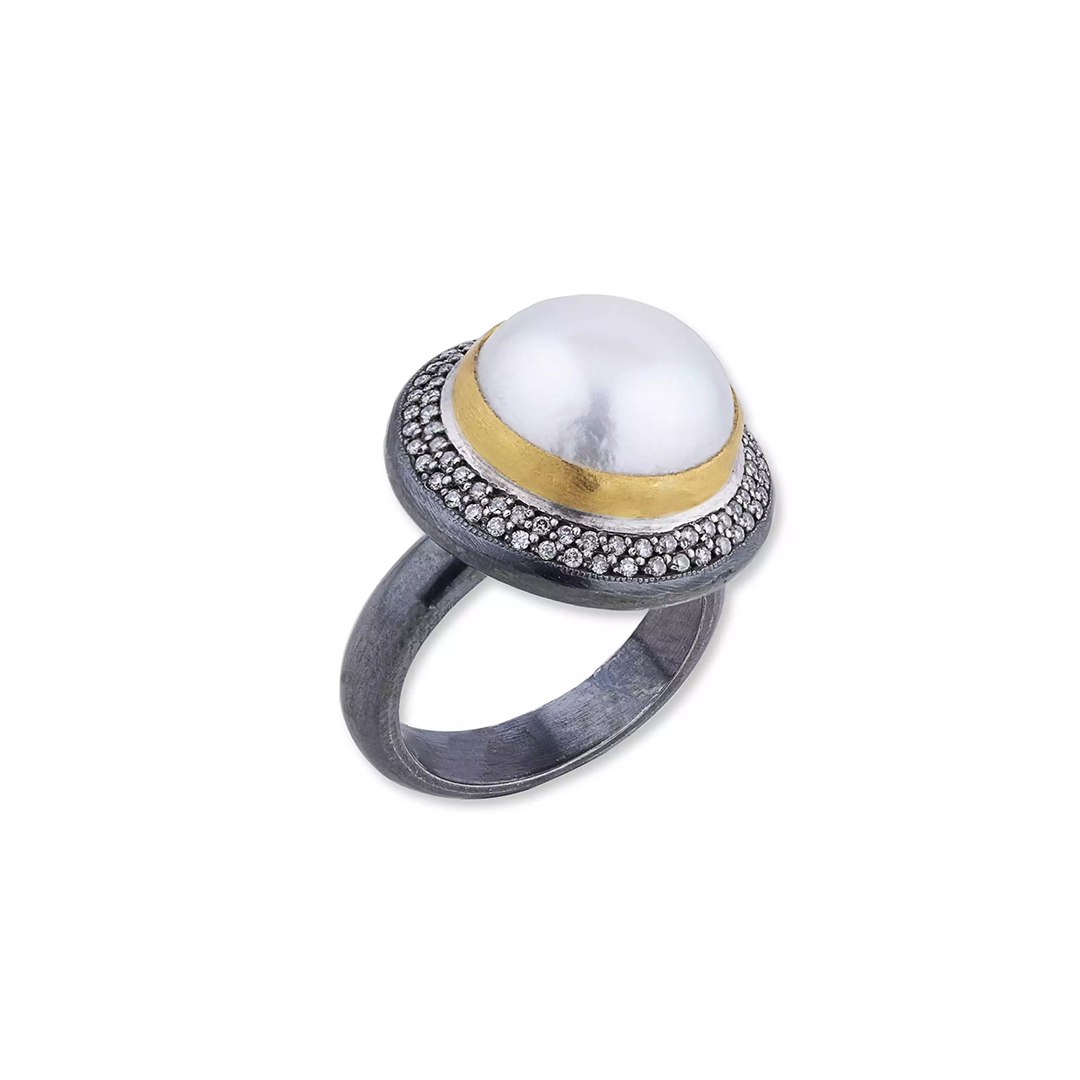 Lika Behar Oxidized Sterling Silver and 24K Yellow Gold Iridescence Pearl and Diamond 