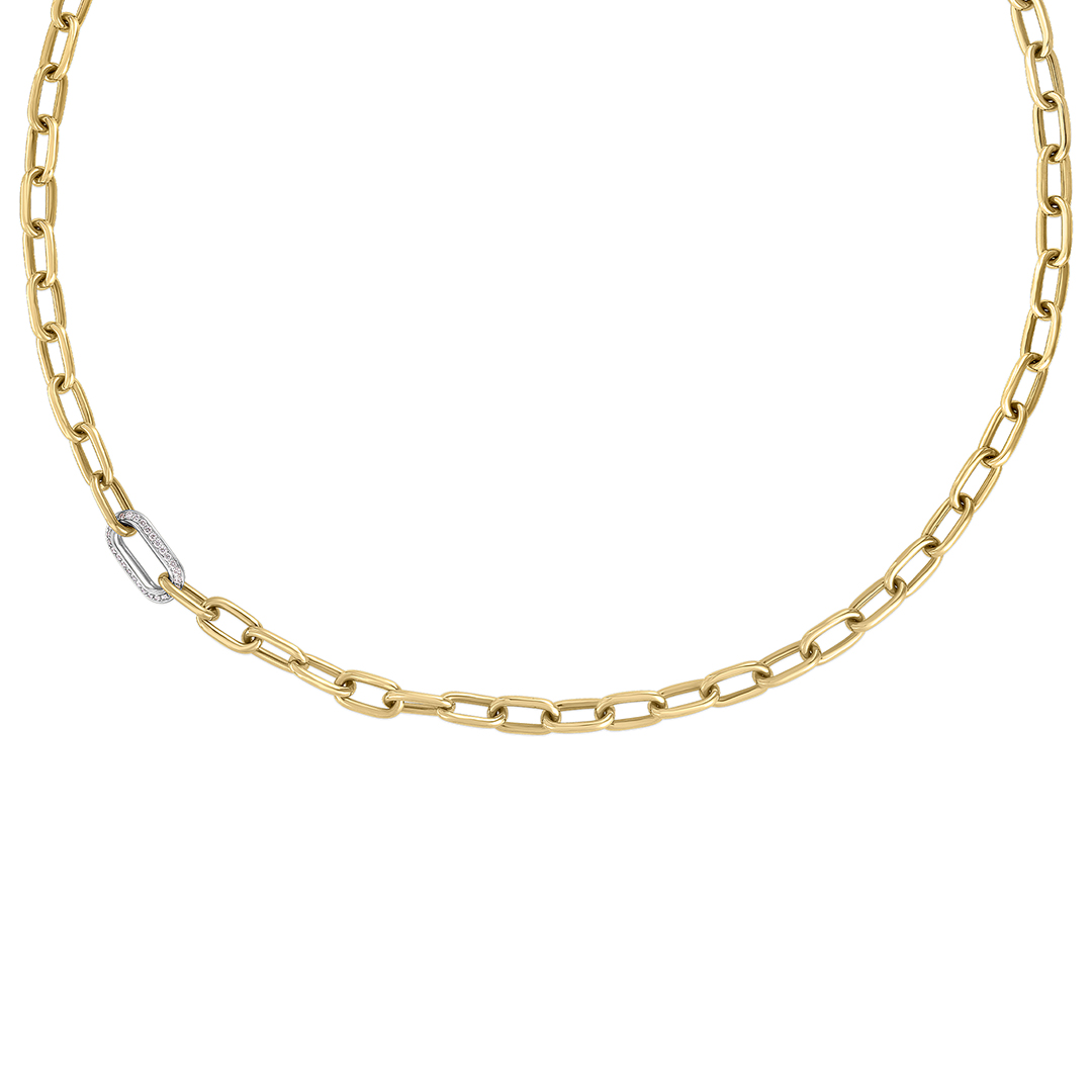 Roberto Coin 18K White and Yellow Gold Diamond Link Necklace