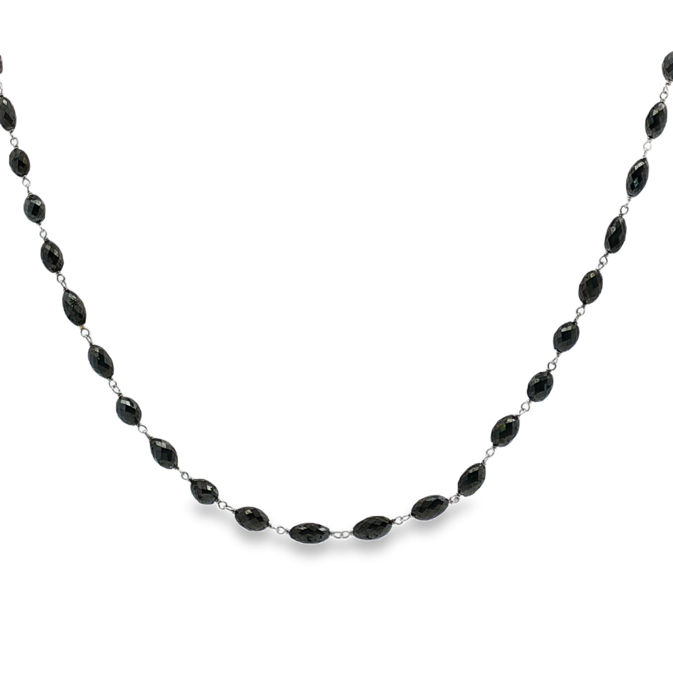 18K White Gold Black Briolette Cut Diamond Bead Necklace