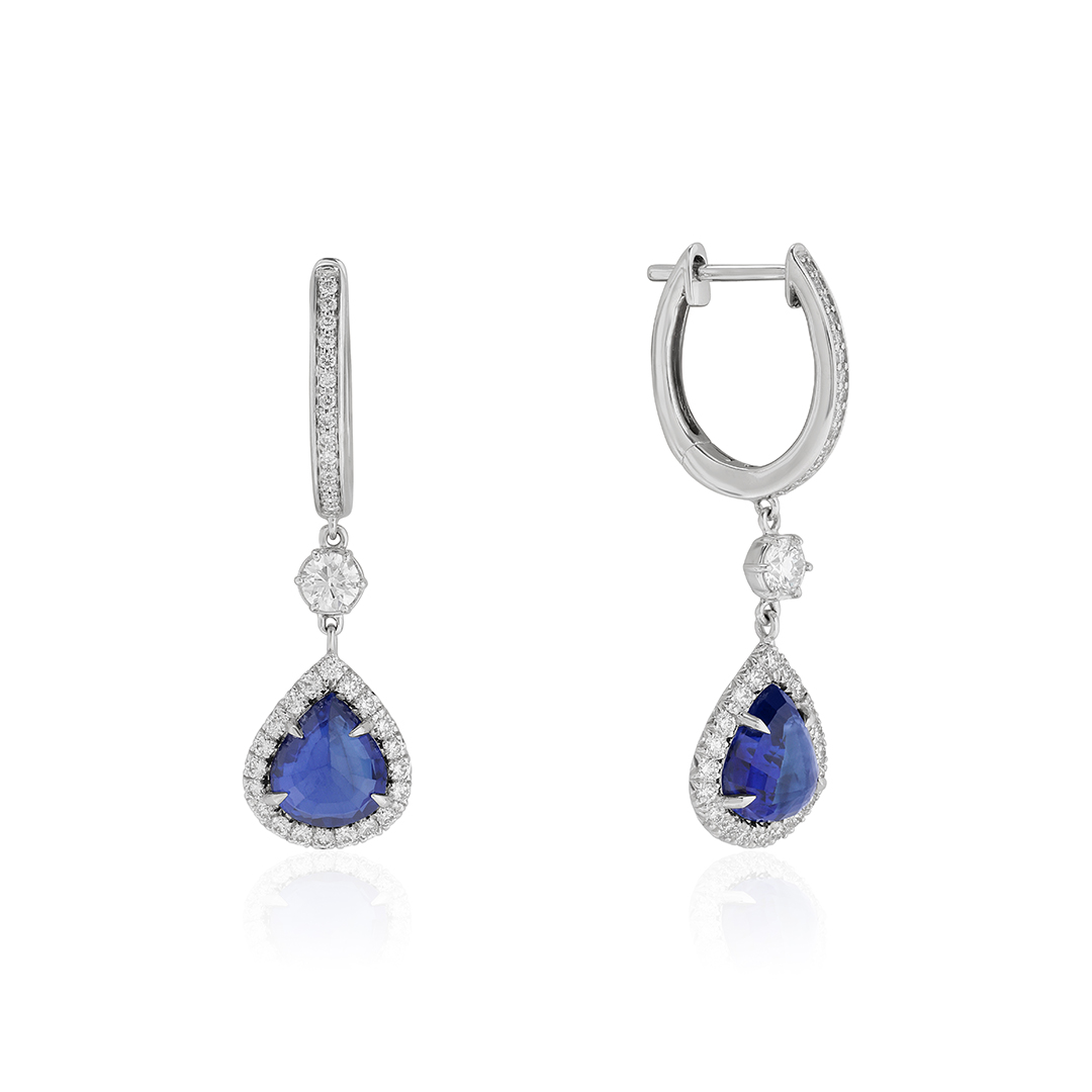 18K White Gold Sapphire and Diamond Drop Earrings