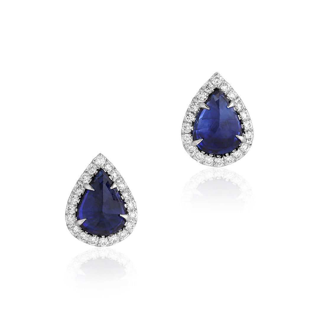 18K White Gold Sapphire and Diamond Halo Stud Earrings