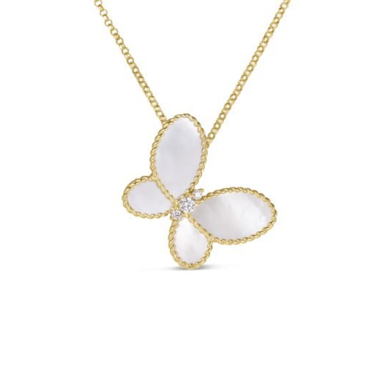 Roberto Coin 18K Yellow Gold Jasmine Mother of Pearl and Diamond Butterfly Necklace