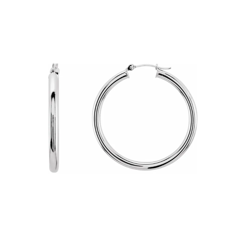 14K White Gold Tube Hoop Earrings