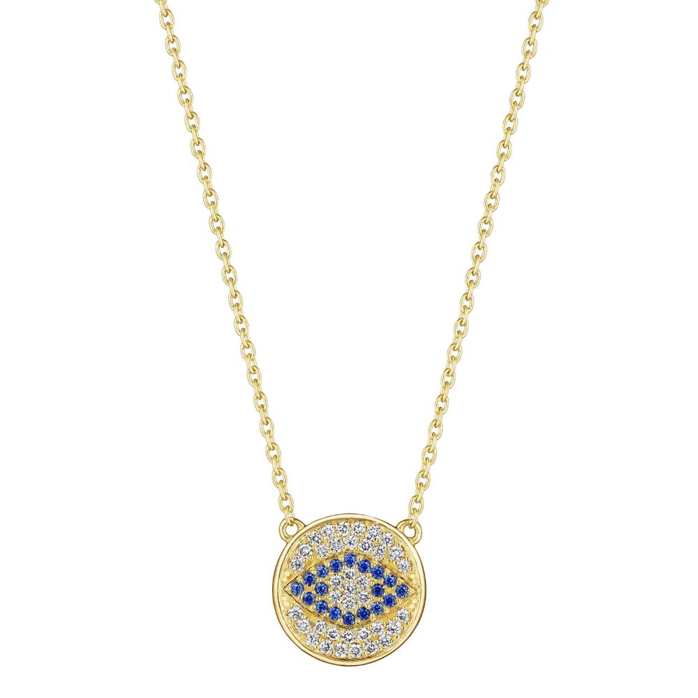 Penny Preville 18K Yellow Gold Diamond and Sapphire Evil Eye Necklace