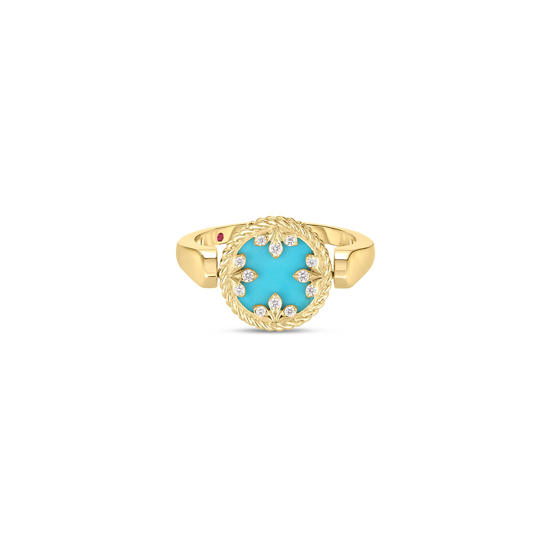 Roberto Coin 18K Yellow Gold Colored Medallions Turquoise Mother of Pearl and Diamond Ring