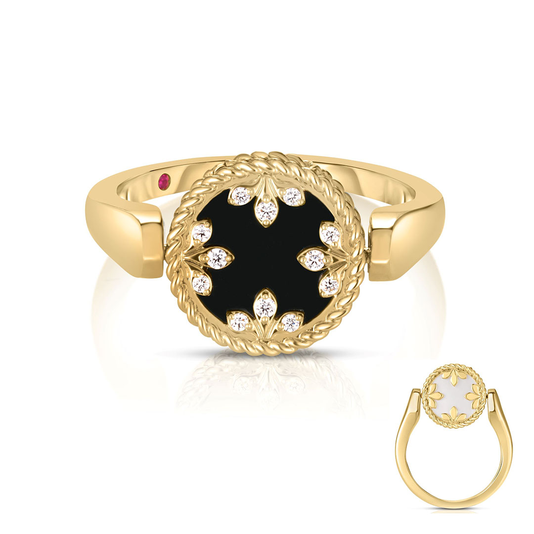 Roberto Coin 18K Yellow Gold Colored Medallions Jade Mother of Pearl and Diamond Reversible Ring