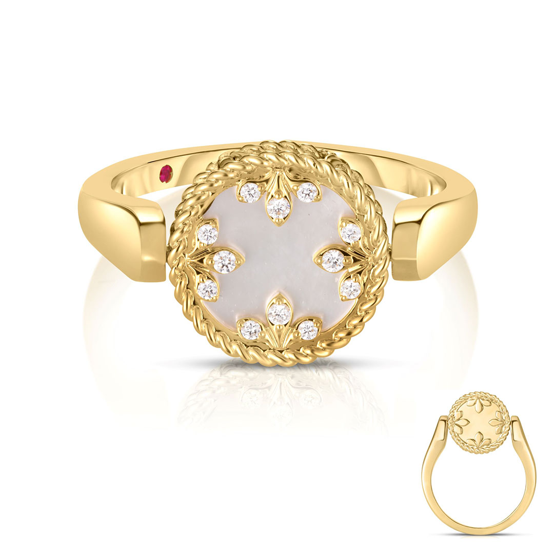 Roberto Coin 18K Yellow Gold Colored Medallions Mother of Pearl and Diamond Reversible Ring