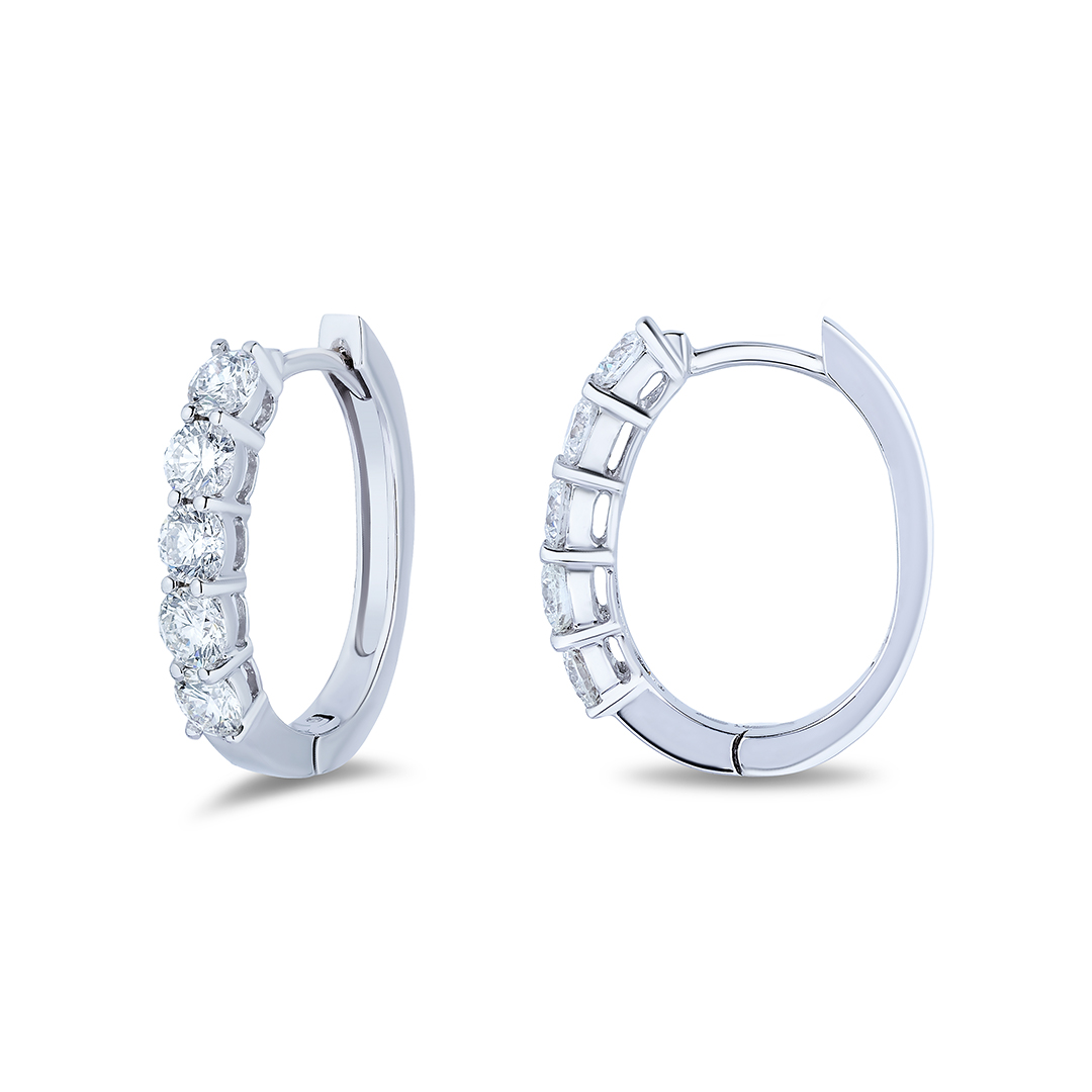 18K White Gold Diamond Oval Hoop Earrings