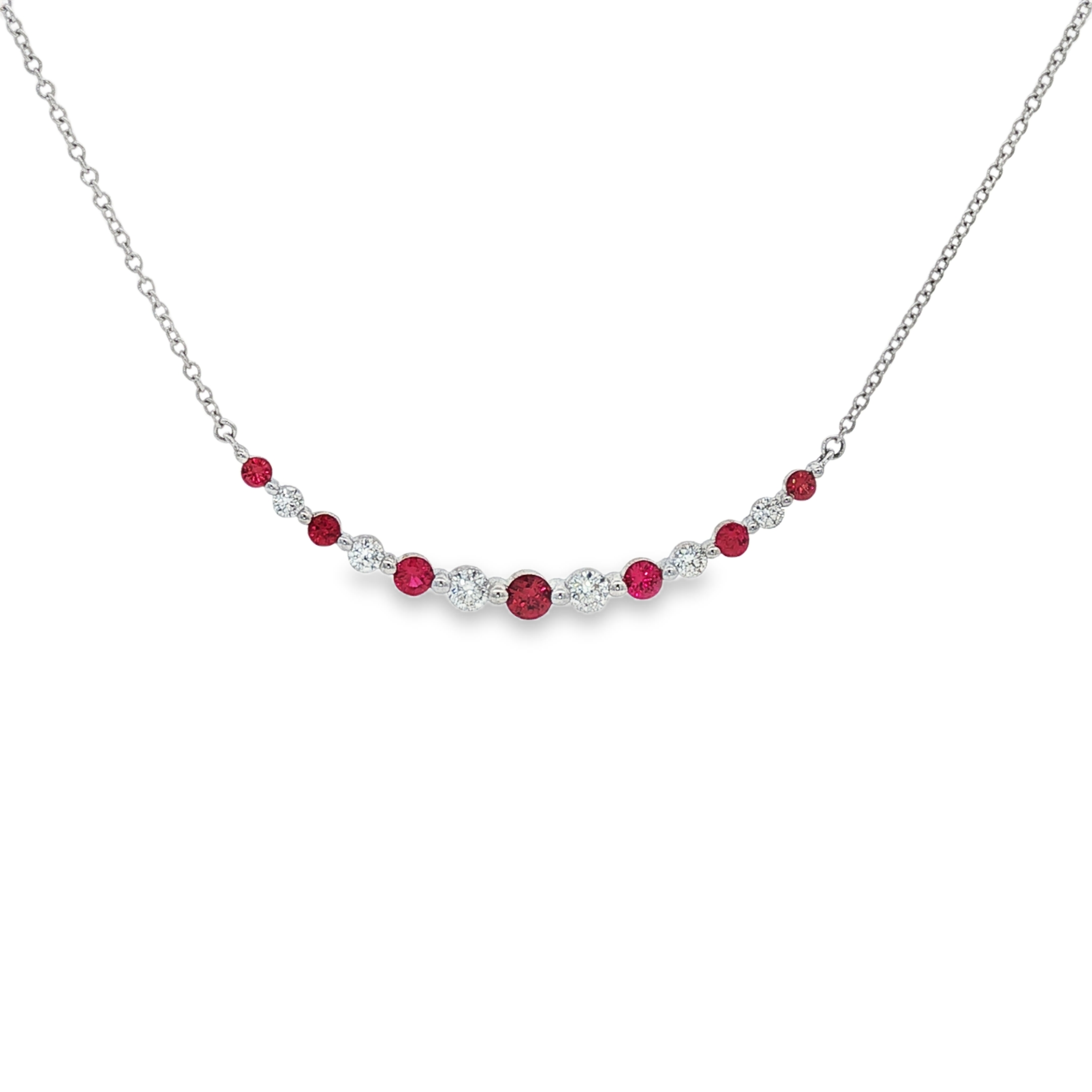 18K White Gold Ruby and Diamond Smiley Necklace