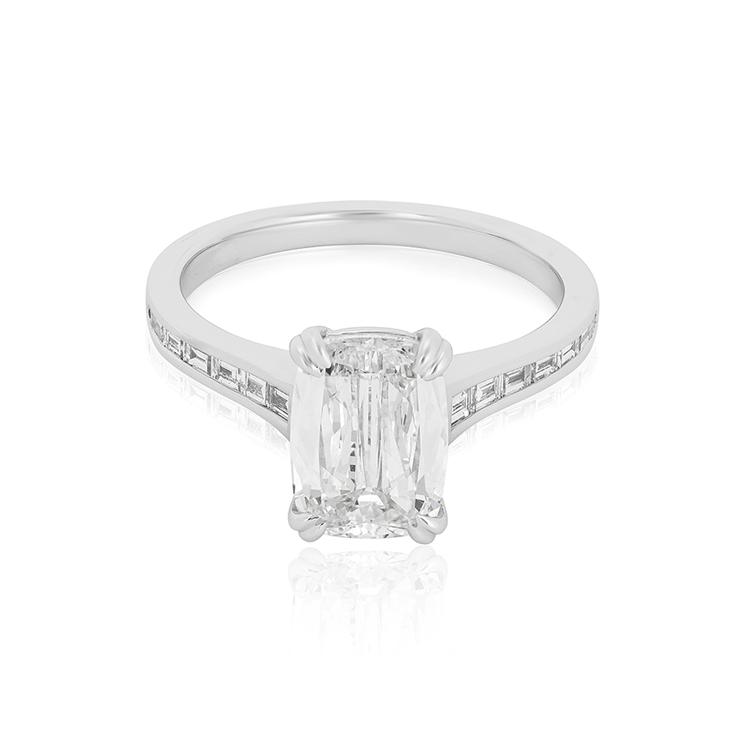 Henri Daussi 18K White Gold Cushion and Baguette Diamond Ring - ABM43
