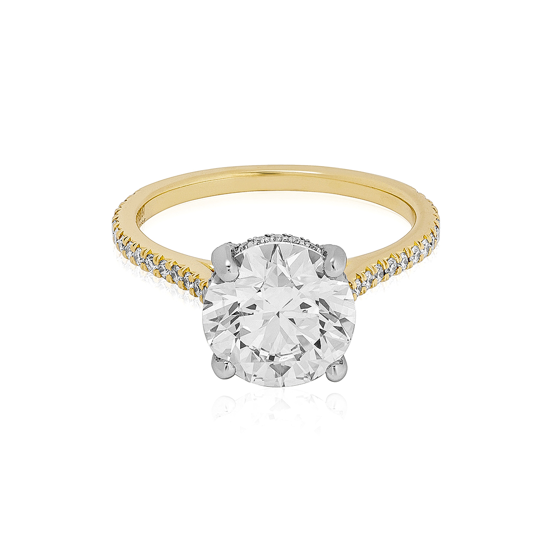 18K Yellow Gold Platinum Solitaire Diamond Ring - 123044457/123042586