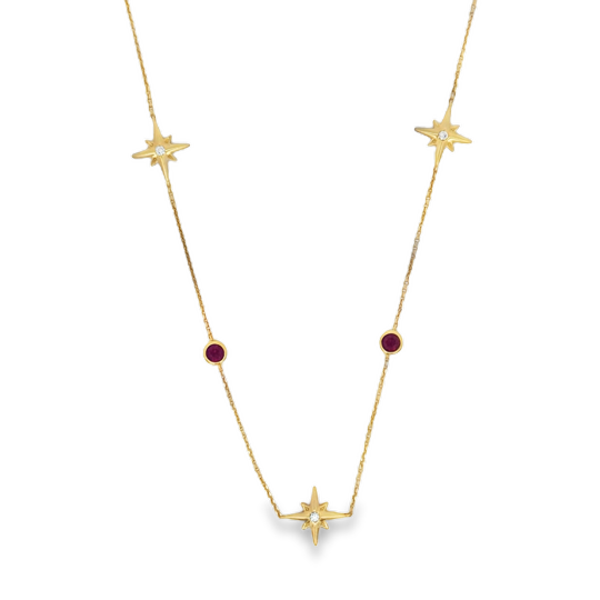 18K Yellow Gold Ruby and Diamond North Star Necklace - 6568