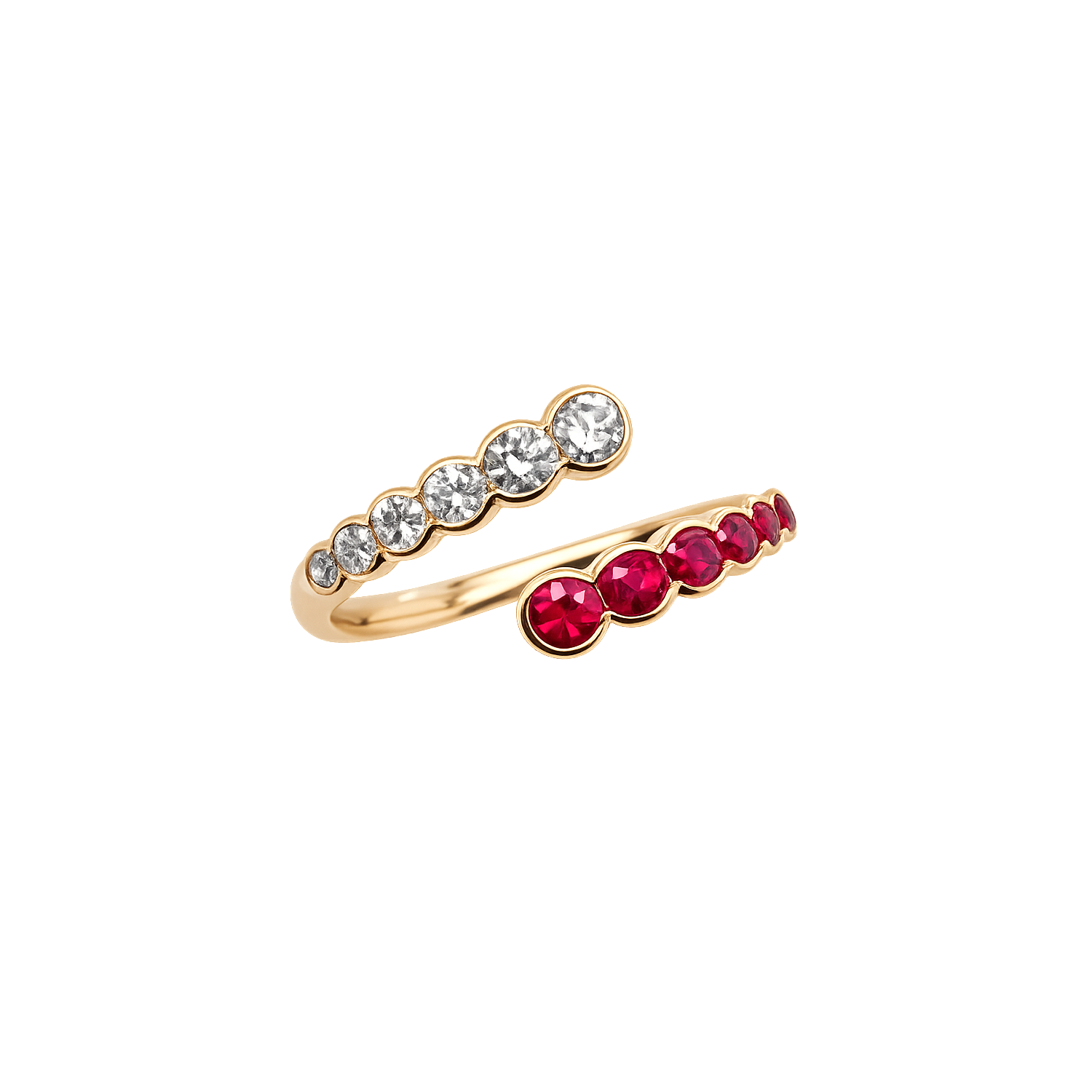 18K Yellow Gold Ruby and Diamond Bypass Ring