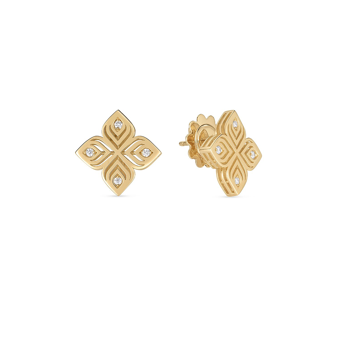 Roberto Coin 18K Yellow Gold Arabesque Diamond Flower Earrings