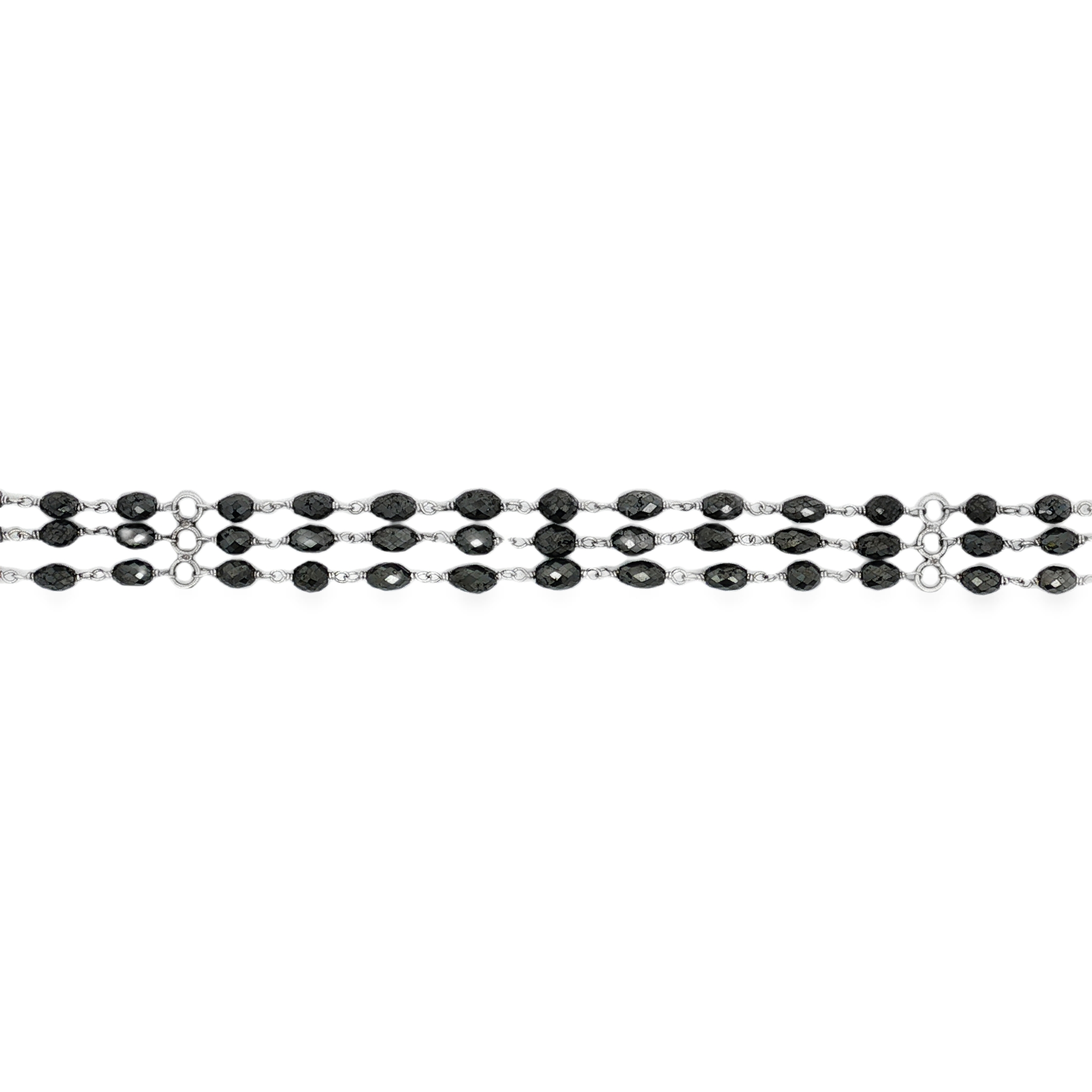 18K White Gold Three Row Elongated Briolette Black Diamond Bracelet