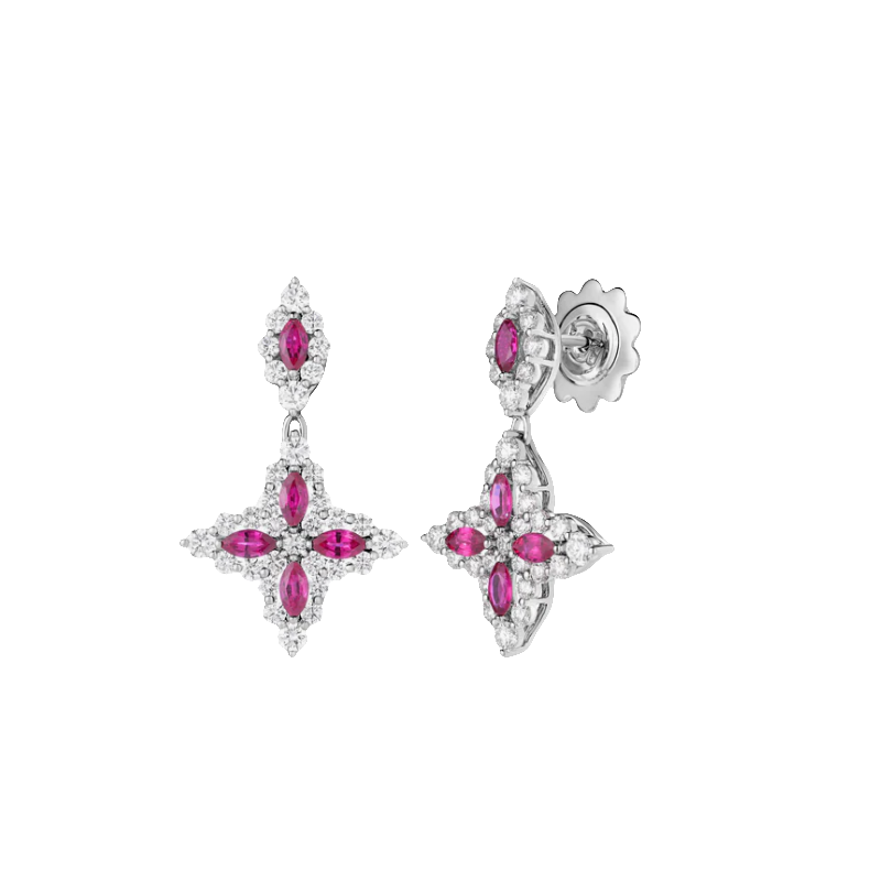 Roberto Coin 18K White Gold Princess Flower Diamond and Ruby Earrings