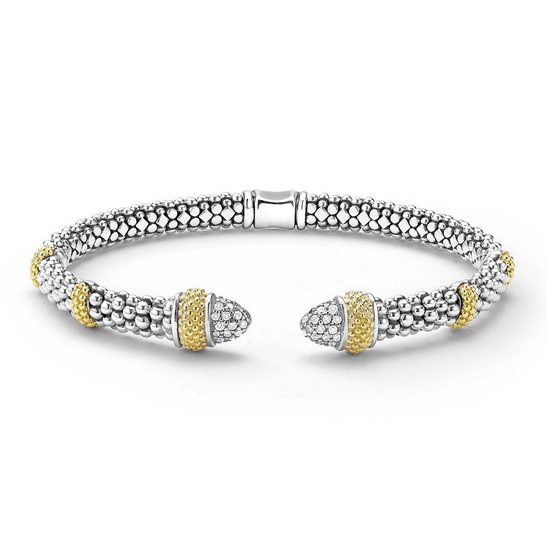 LAGOS Sterling Silver and 18K Yellow Gold Caviar Lux Diamond Cuff Bracelet