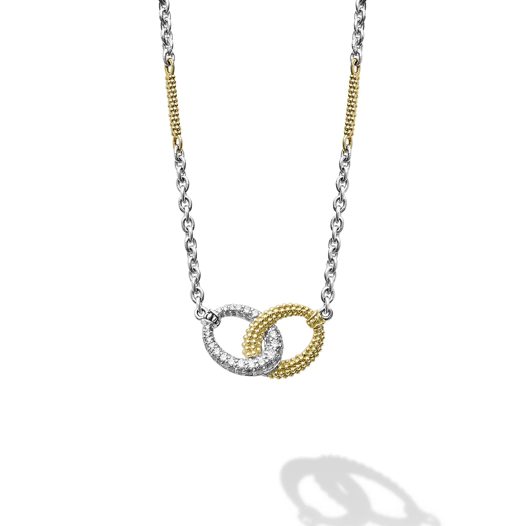 LAGOS Sterling Silver and 18K Yellow Gold Caviar Lux Diamond Pendant Necklace