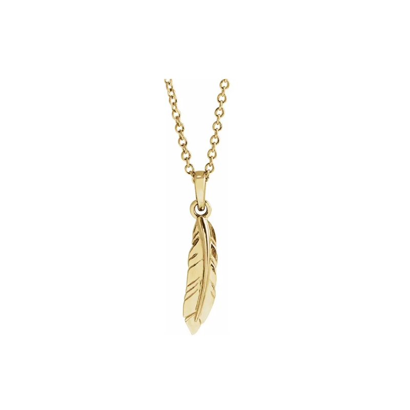 14K Yellow Gold Feather Necklace