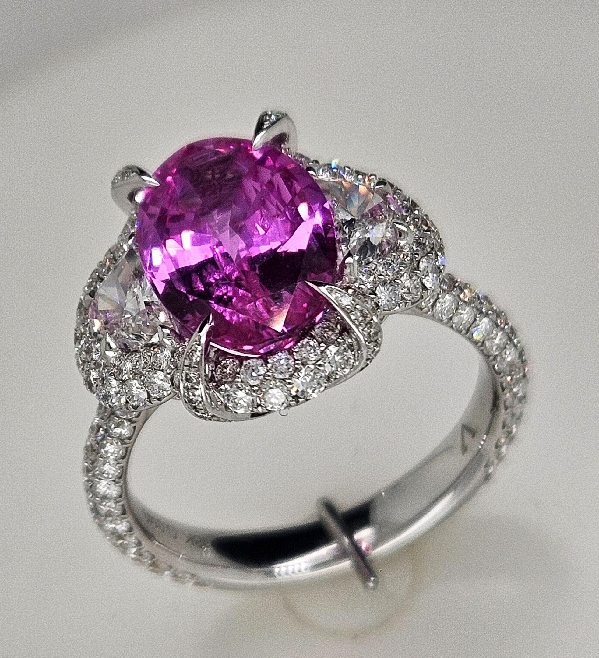 18K White Gold Sapphire and Diamond Three Stone Ring