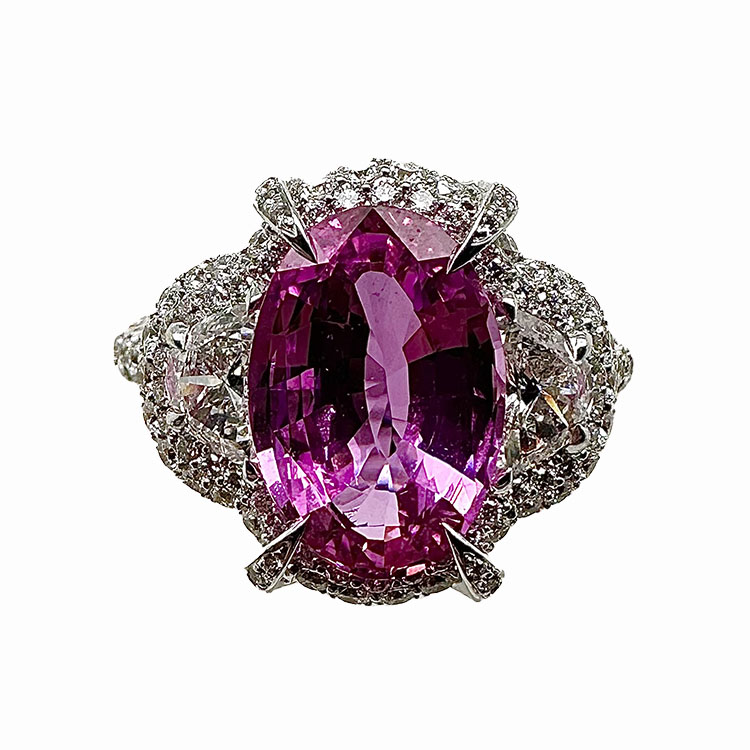 18K White Gold Sapphire and Diamond Three Stone Ring