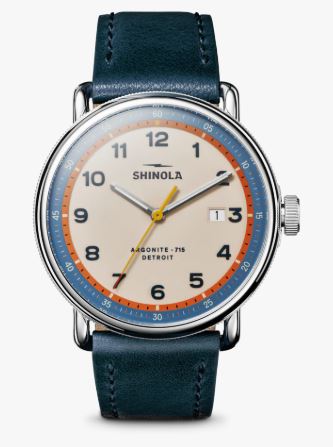 Canfield, 43mm Navy Leather Strap