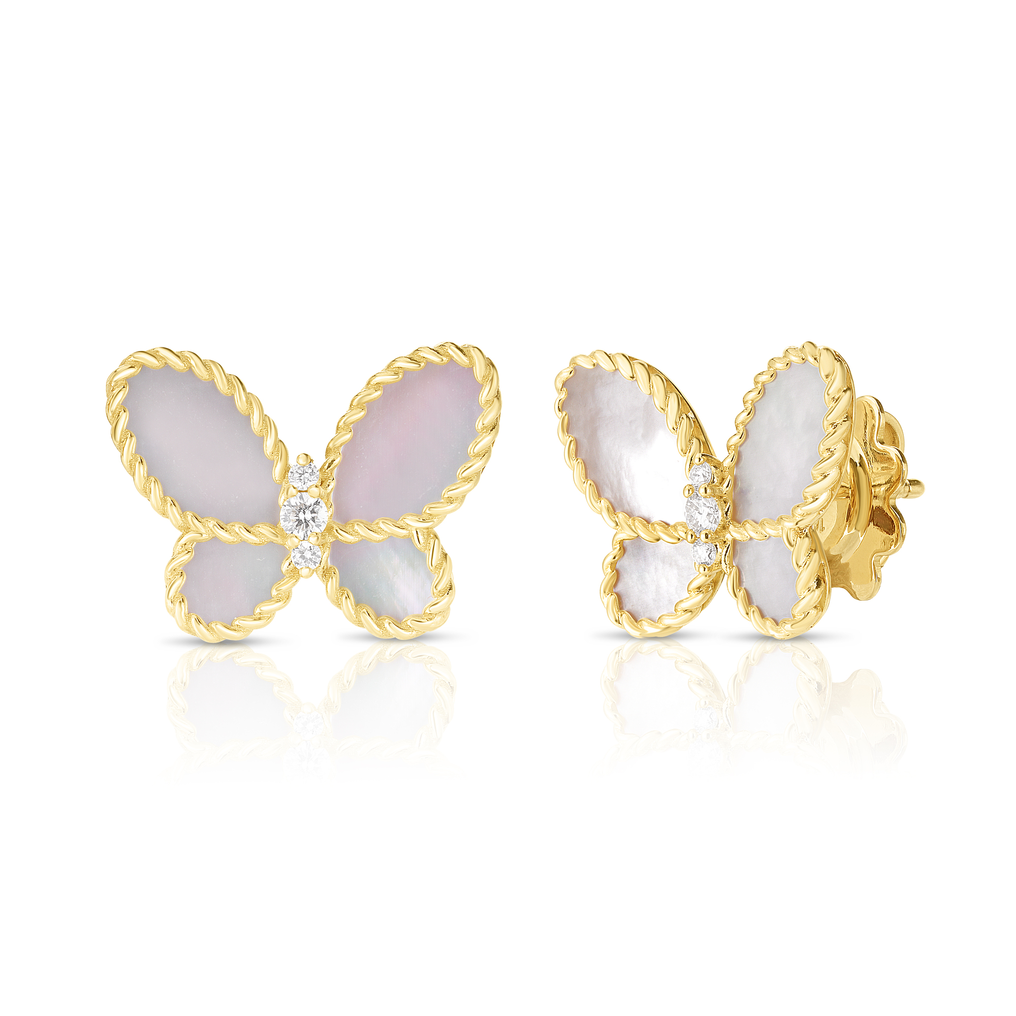 Roberto Coin 18K Yellow Gold Jasmine Mother of Pearl and Diamond Butterfly Stud Earrings - 3520