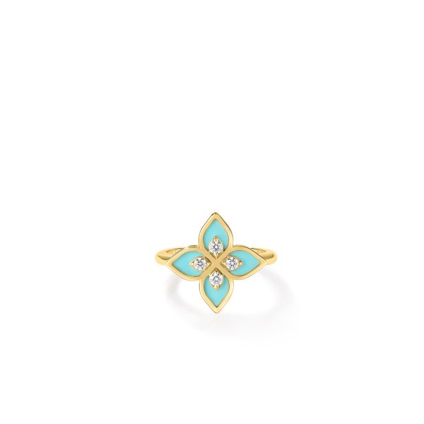Roberto Coin 18K Yellow Gold Venetian Princess Diamond and Cyan Enamel Ring