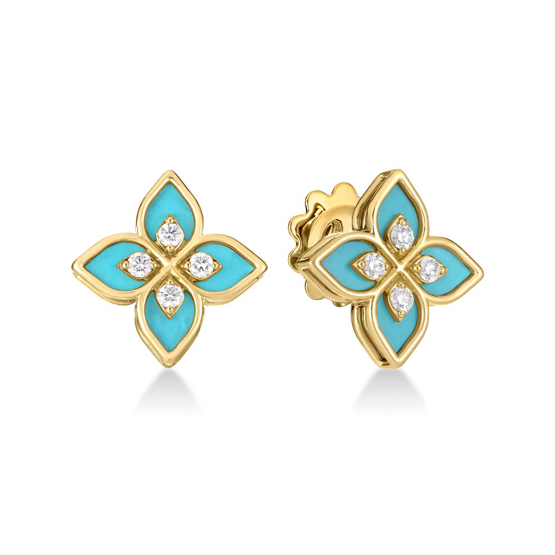 Roberto Coin 18K Yellow Gold Venetian Princess Diamond and Cyan Enamel Earrings