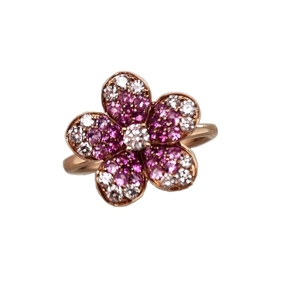 18K Rose Gold Sapphire and Diamond Flower Ring