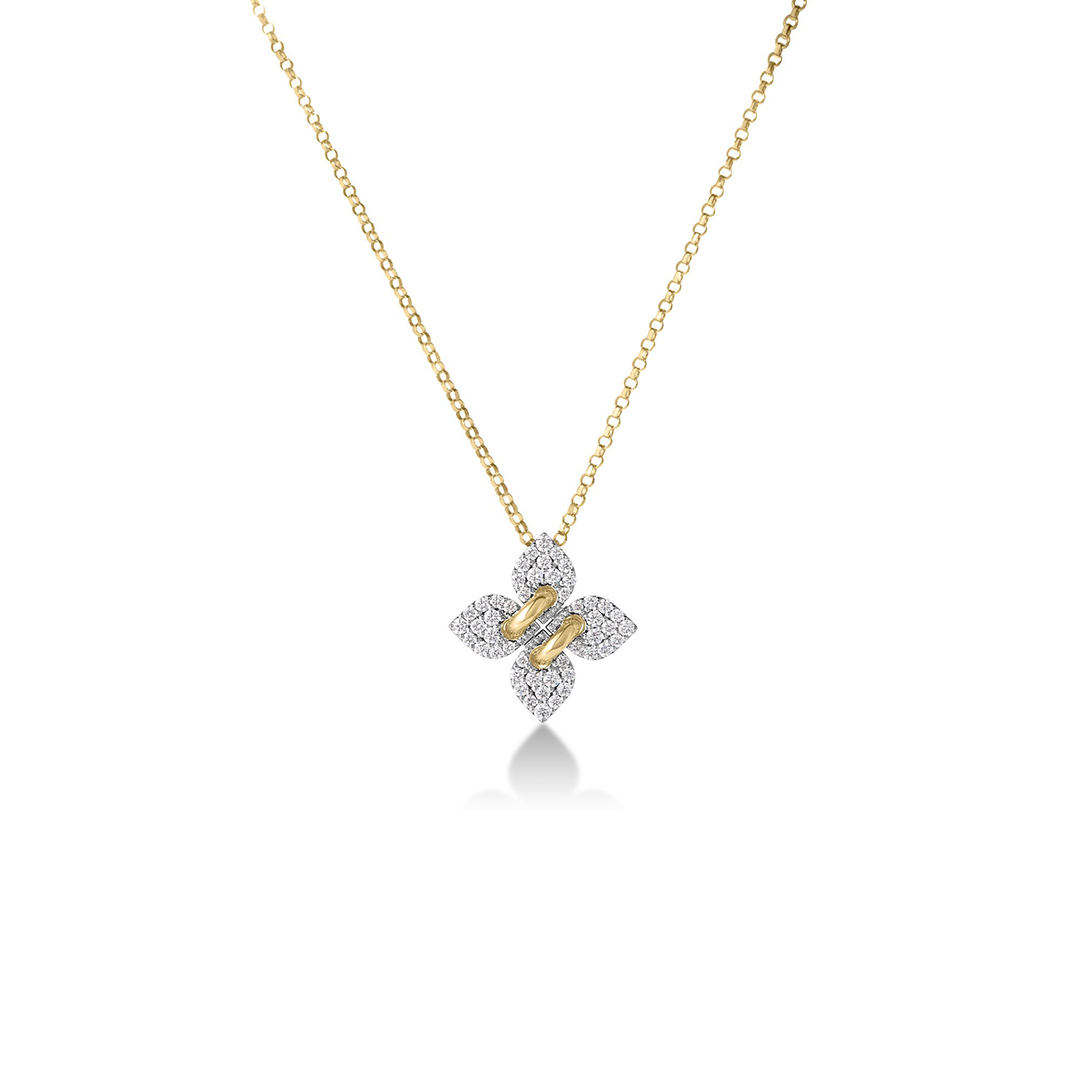 Roberto Coin 18K Yellow and White Gold Love in Verona Diamond Flower Necklace