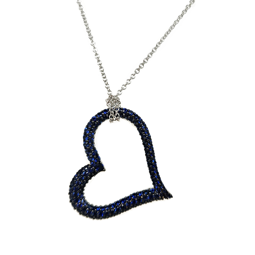 18K White Gold Sapphire Heart Necklace