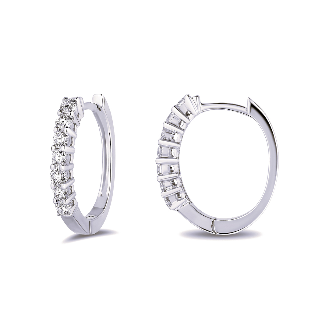 18K White Gold Diamond Oval Hoop Earrings