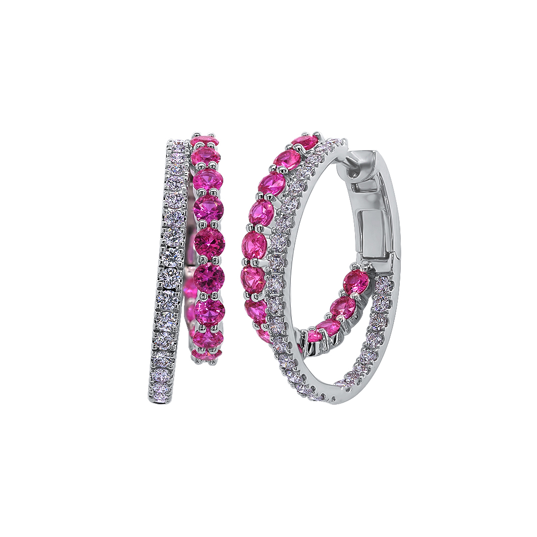 18K White Gold Sapphire and Diamond Double Hoop Earrings