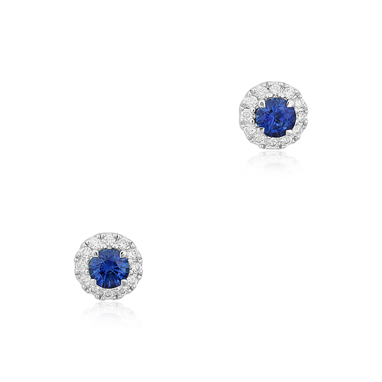 18K White Gold Sapphire and Diamond Halo Stud Earrings
