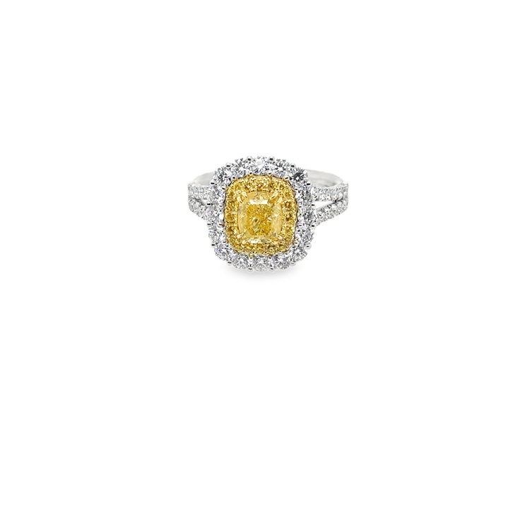 18K Yellow Gold and Platinum Diamond Halo Ring