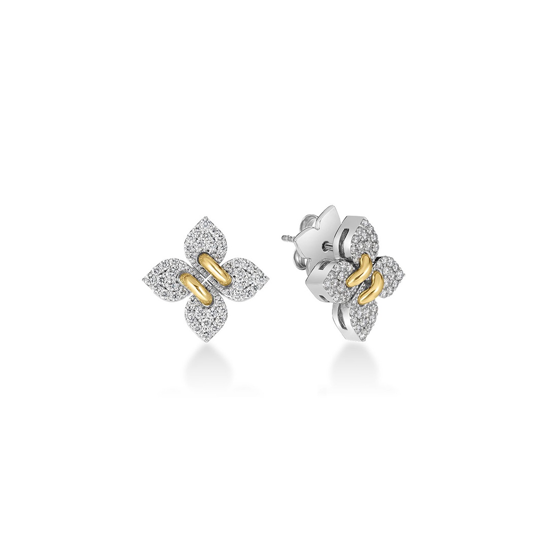 Roberto Coin 18K White and Yellow Gold Love in Verona Diamond Flower Stud Earrings