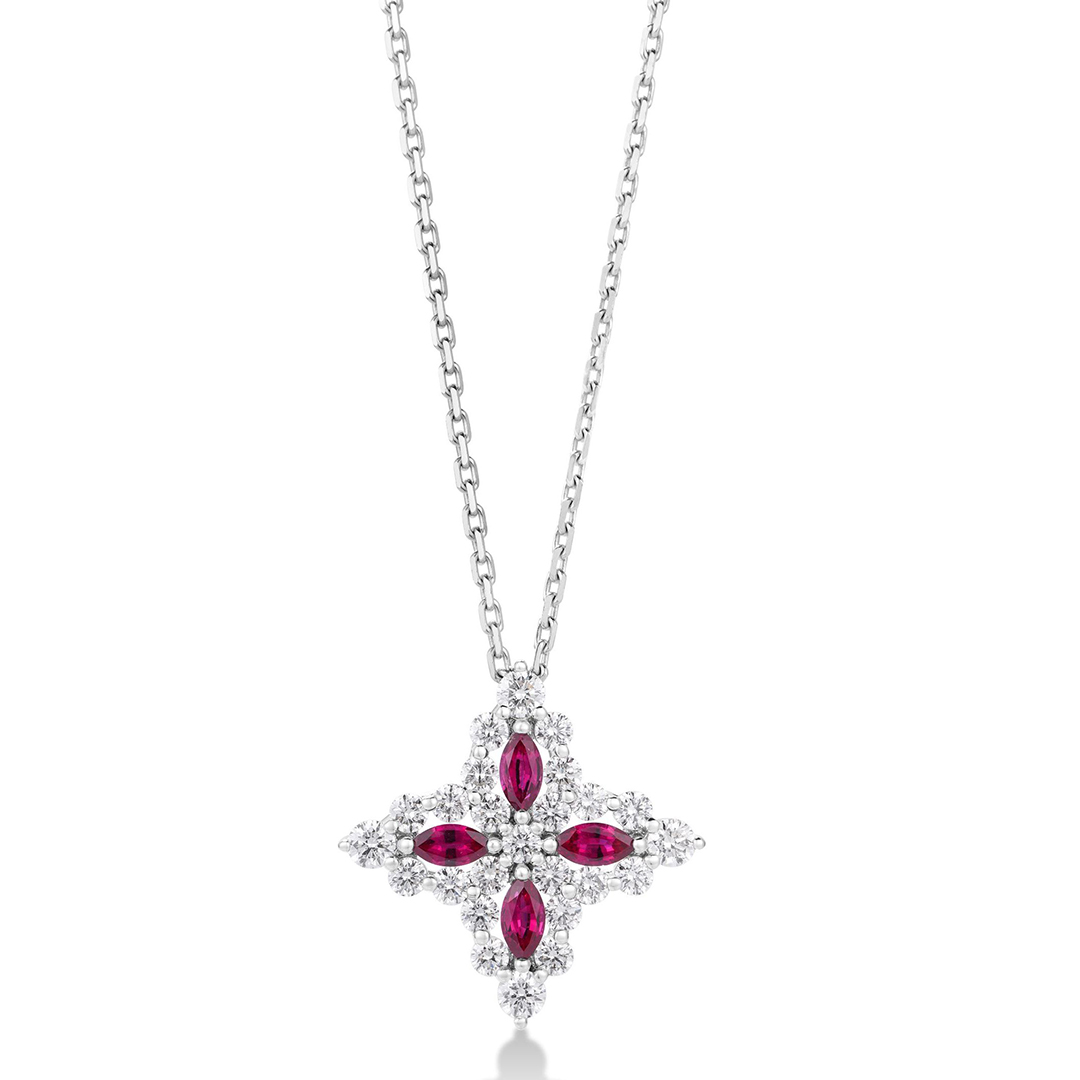 Roberto Coin 18K White Gold Venetian Princess Diamond and Ruby Necklace