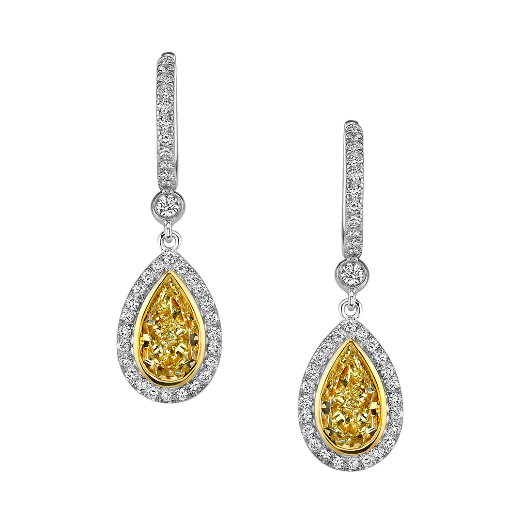 Platinum and 18K Yellow Gold Diamond Dangle Earrings - JER067/186804