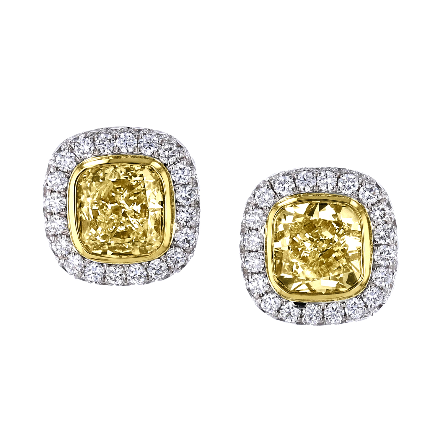 Platinum and 18K Yellow Gold Diamond Halo Earrings
