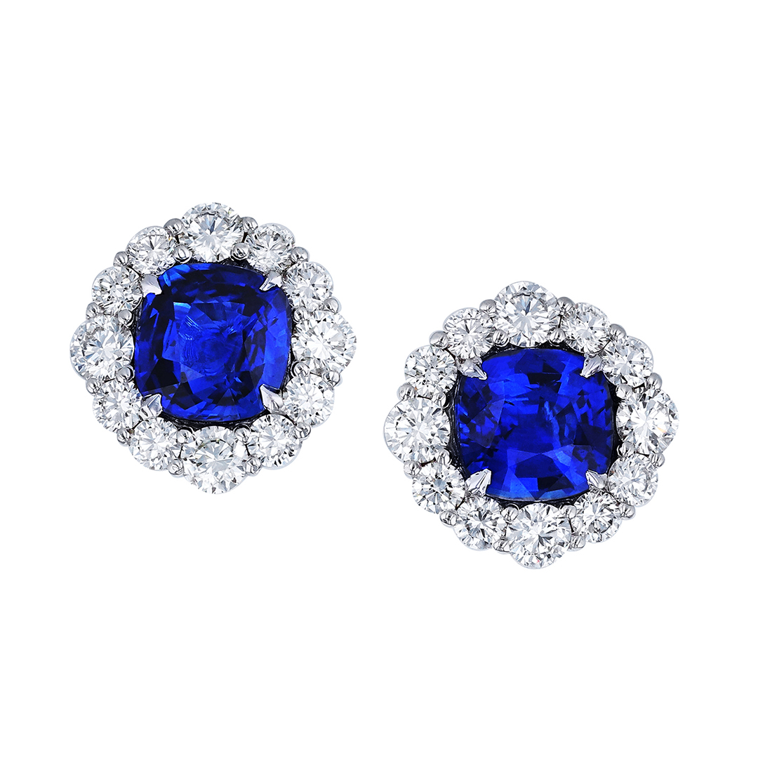 18K White Gold Sapphire and Diamond Halo Earrings - JER307/182801