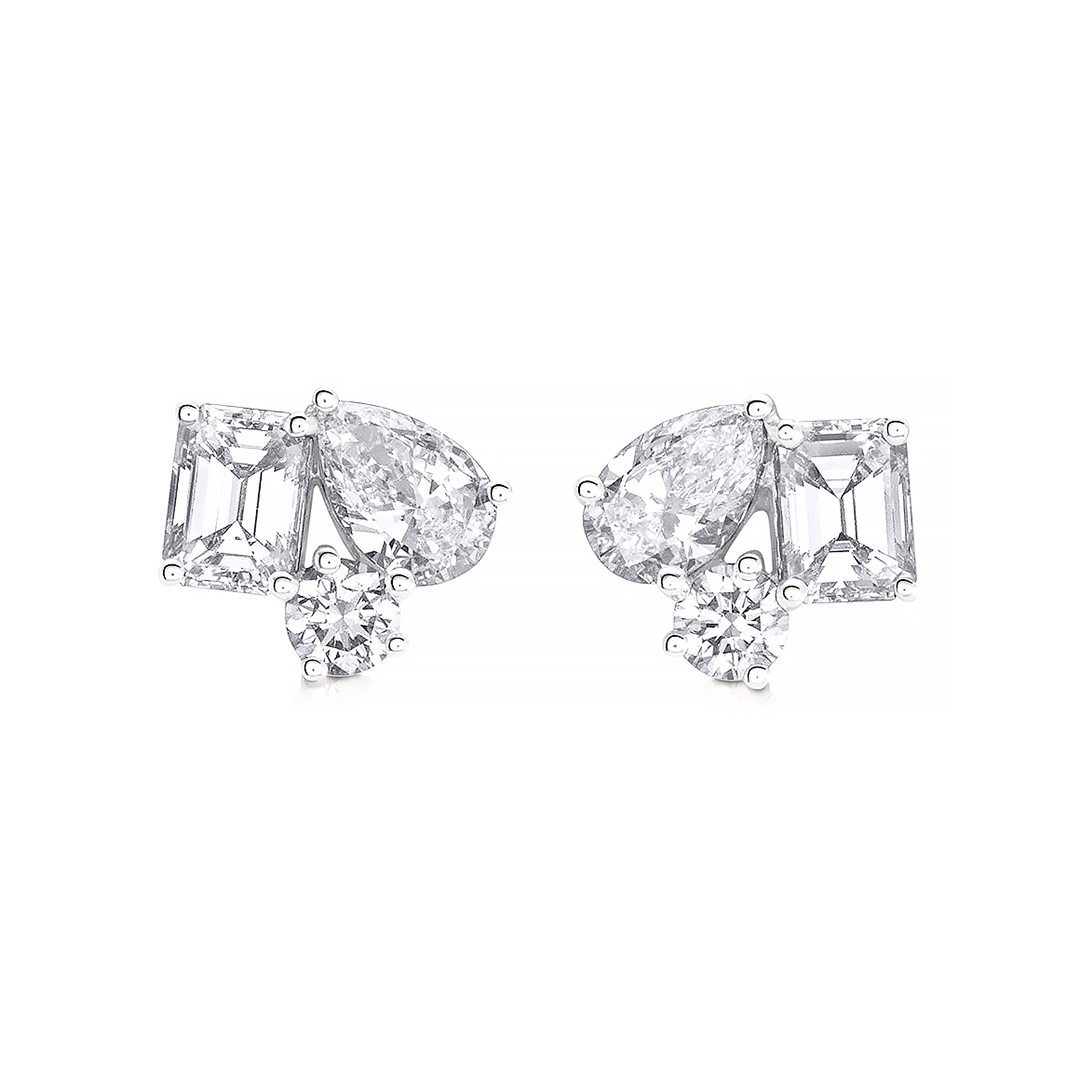 18K White Gold Diamond Cluster Earrings